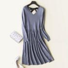 Plain Long-sleeve Knit Midi A-line Dress