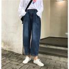 Plain Loose-fit Cropped Jeans Blue - One Size