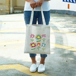 Flower Print Canvas Shopper Bag