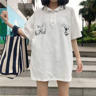 Loose-fit Dog Print Polo Shirt