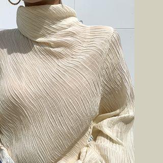 Turtleneck Crystal-pleat Blouse