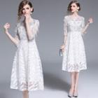 Elbow-sleeve Rhinestone A-line Dress
