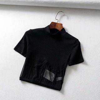 Short-sleeve Mock-neck Ribbed Top
