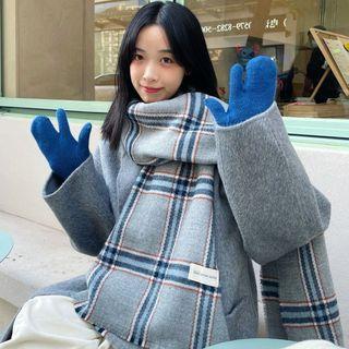 Plaid Shawl Plaid - Gray & Blue - One Size