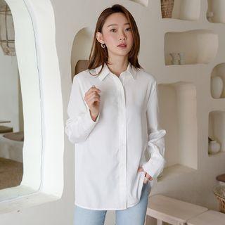Slit-back Wide-cuff Silky Shirt