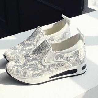 Love Printed Rhinestone Beaded Platform Shoes