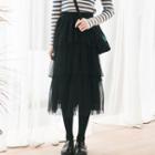 Mesh Layered A-line Skirt Black - One Size