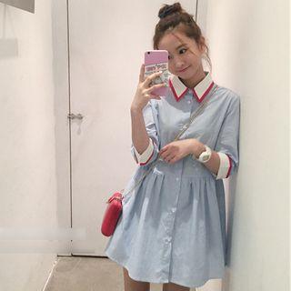 3/4-sleeve Mini A-line Shirt Dress