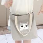 Cat Print Canvas Tote Bag Premium - Kitty Head - Gray - One Size