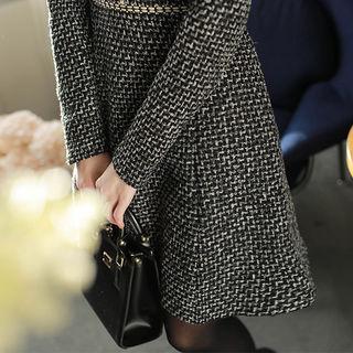 Faux-pearl Pocket Tweed Flare Dress