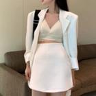 Plain Blazer / Mini A-line Skirt / Cropped Camisole Top