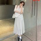 Short-sleeve Blazer / Plain Accordion Pleat A-line Skirt