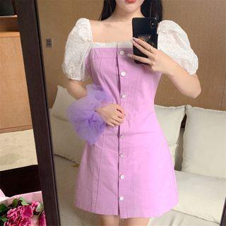 Puff-sleeve Lace Panel Dress