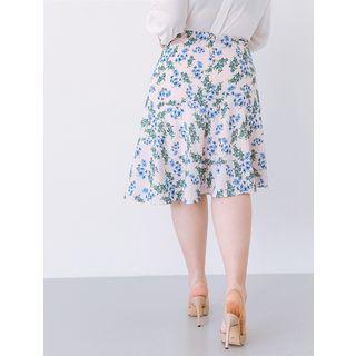 Plus Size Diagonal-hem Floral Midi Skirt