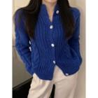 Button-up Cable-knit Cardigan Blue - One Size