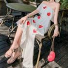 Heart Print Off Shoulder Maxi Dress
