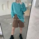 Crew-neck Pullover / Mesh Long-sleeve Top / Plaid Shorts