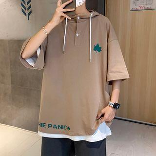 Elbow-sleeve Leaf Print Hoodie