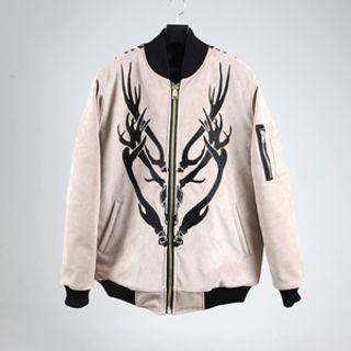 Antler Embroidery Suedette Flight Jacket