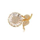 Fashion And Elegant Plated Gold Flower Brooch With Cubic Zirconia Golden - One Size