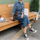 Set: Long Sleeve Denim Shirt + Button-up Midi Skirt