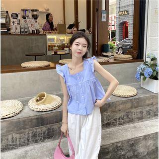 Cap-sleeve Flowy Blouse / Wide Leg Pants