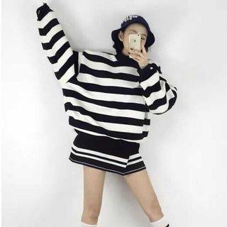 Striped Mock Neck Sweatshirt