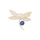 Elegant And Bright Plated Gold Dragonfly Cubic Zirconia Brooch With Blue Imitation Pearls Golden - One Size