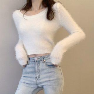 Square Neck Sweater White - One Size