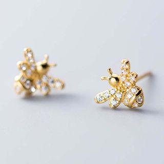 925 Sterling Silver Rhinestone Bee Earring S925 Silver - 1 Pair - Bee - One Size