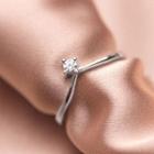 925 Sterling Silver Rhinestone V Shape Ring S925 Silver - Silver - One Size