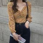 Floral Print Knotted Chiffon Blouse