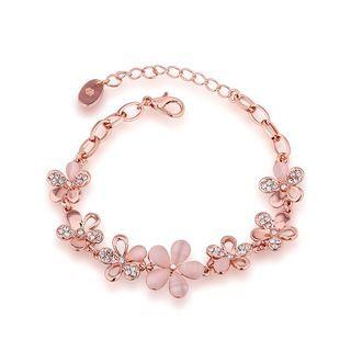 Elegant Plated Rose Gold Flower Bracelet With Austrian Element Crystal Rose Gold - One Size