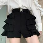 Buckled Ruffled Shorts Black - One Size