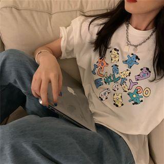 Dog-print Lettering Short-sleeve T-shirt