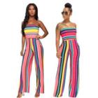 Striped Wide-leg Tube Jumpsuit