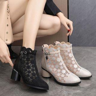 Round Heel Rhinestone Short Boots