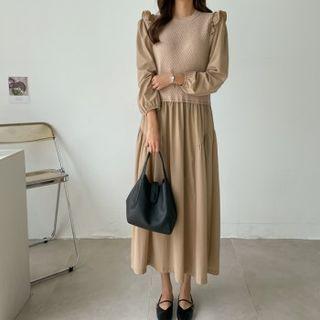 Inset Knit Vest Frilled Long Dress