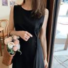 Sleeveless Button-detail A-line Dress Black - One Size