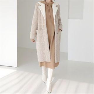 Contrast-collar Wool Blend M Lange Knit Coat Light Beige - One Size