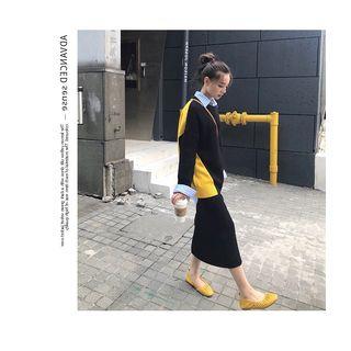 Set: Color Block Sweater + Midi H-line Skirt