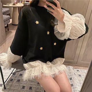 Star Loose-fit Mesh Pullover Black - One Size