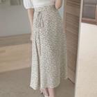 Short-sleeve Scoop-neck Top / Floral Print Tie-waist Midi A-line Skirt