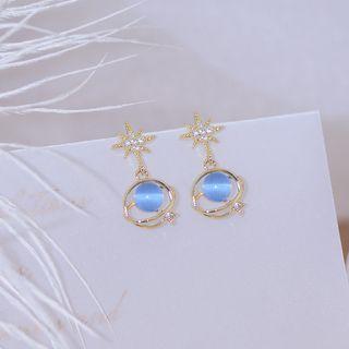 Star Planet Faux Cat Eye Stone Alloy Dangle Earring 1 Pair - Gold - One Size