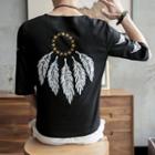 Elbow-sleeve Embroidery Print T-shirt