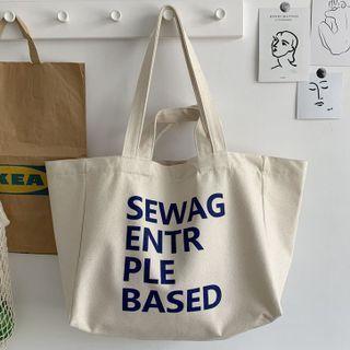 Lettering Canvas Tote Bag Sewag - Off-white - One Size