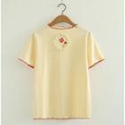 Clover Embroidered Pom Pom Short Sleeve T-shirt