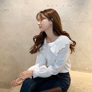 Sailor-collar Frilled Blouse Ivory - One Size
