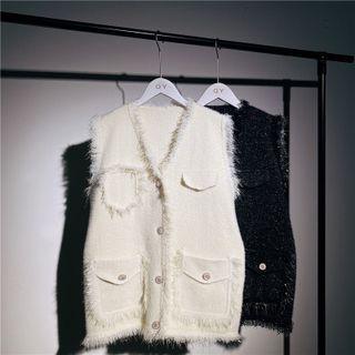 V-neck Frayed Trim Vest