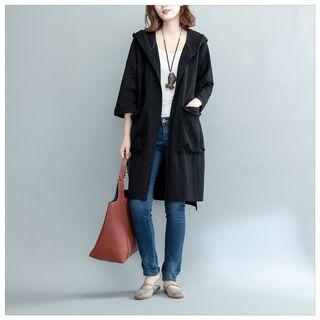 3/4-sleeve Print Hooded Cardigan
